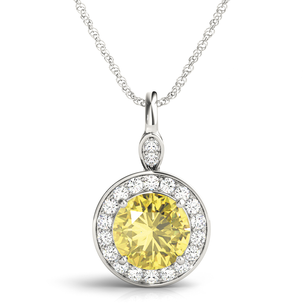 0.5 Ct Yellow Diamond Round Cut Twillian  Halo Pendant Necklaces in Silver 925