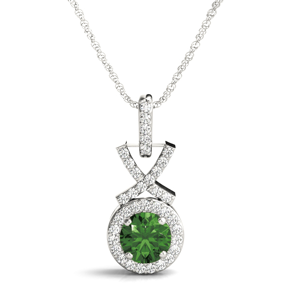 0.25 Ct Emerald Round Cut Veruca  Halo Pendant Necklaces in Silver 925