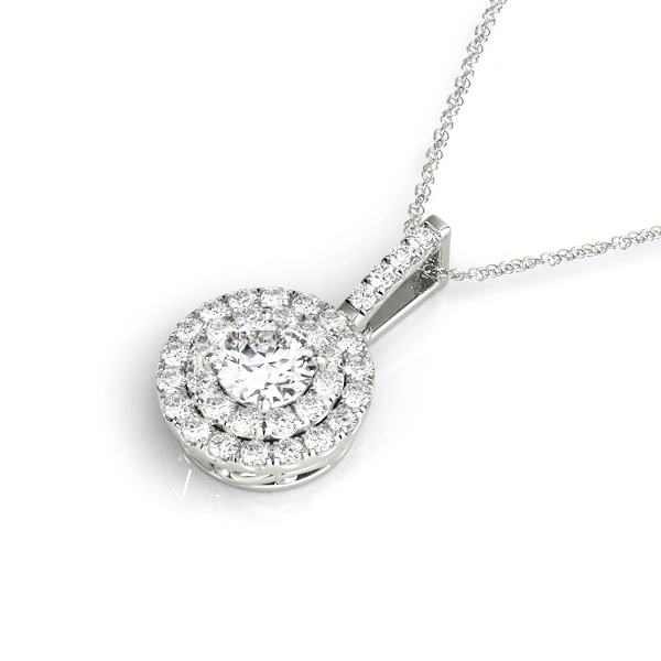 Side View of Natural Diamond Emerald cut 4 Prong Halo Necklace in Silver 925