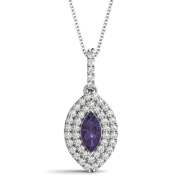 0.3 Ct Amethyst Marquise Cut Tarasha  Halo Pendant Necklaces in Silver 925