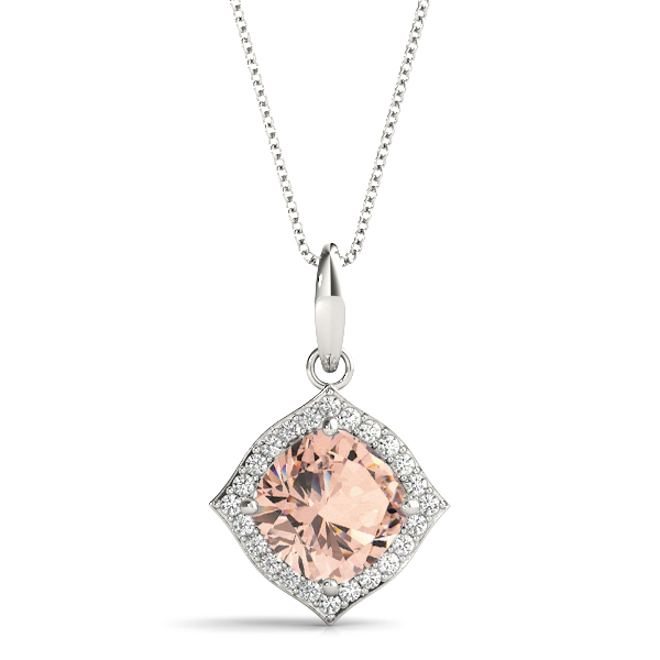 0.1 Ct Morganite Cushion Cut Taysia  Halo Pendant Necklaces in Silver 925