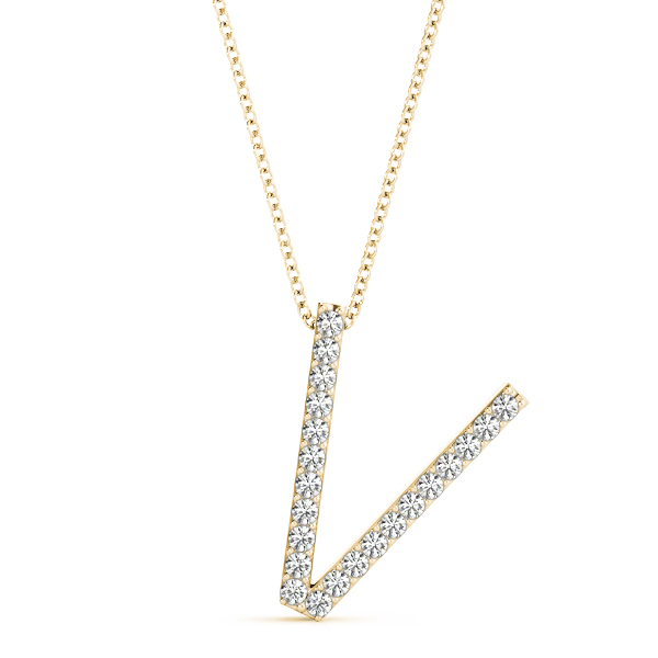 Van Lab Grown Yellow Gold Prong Set  Diamond Initial Necklace