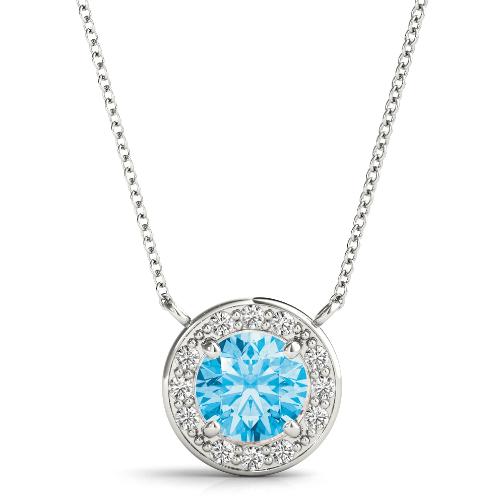 Tahmina 0.20 ct Aquamarine Round cut 4 Prong Gemstone Necklace in Silver 925