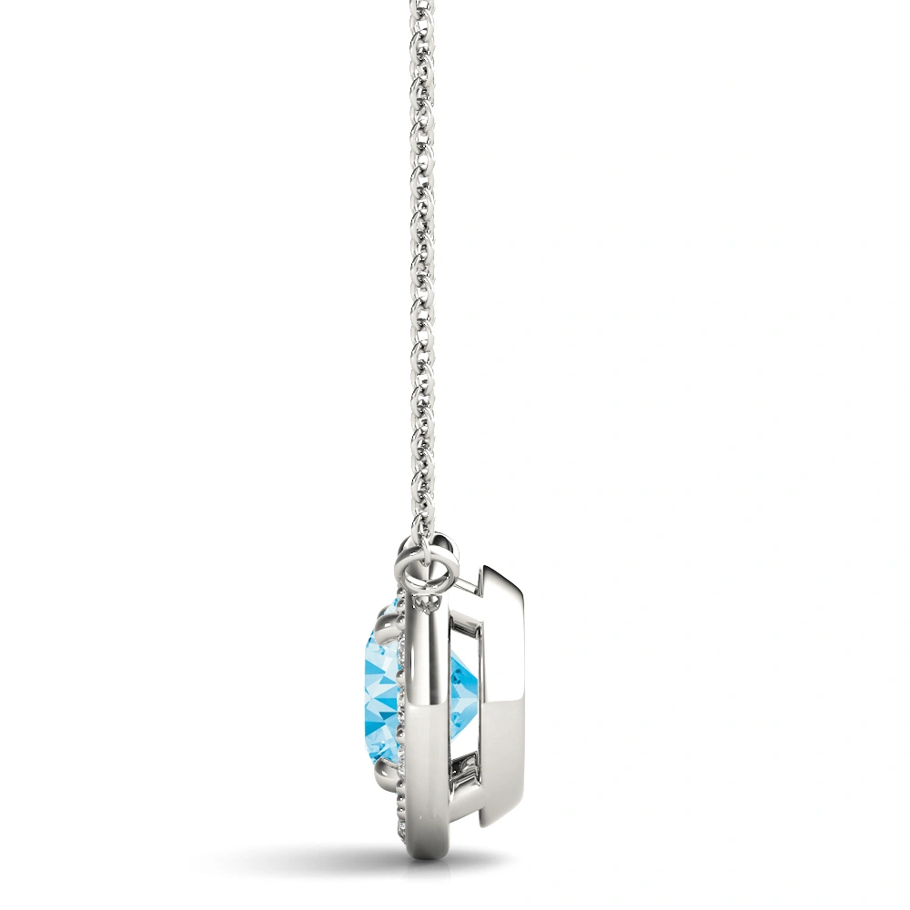 Side View of Aquamarine Round Cut Gemstone Necklace in Silver 925