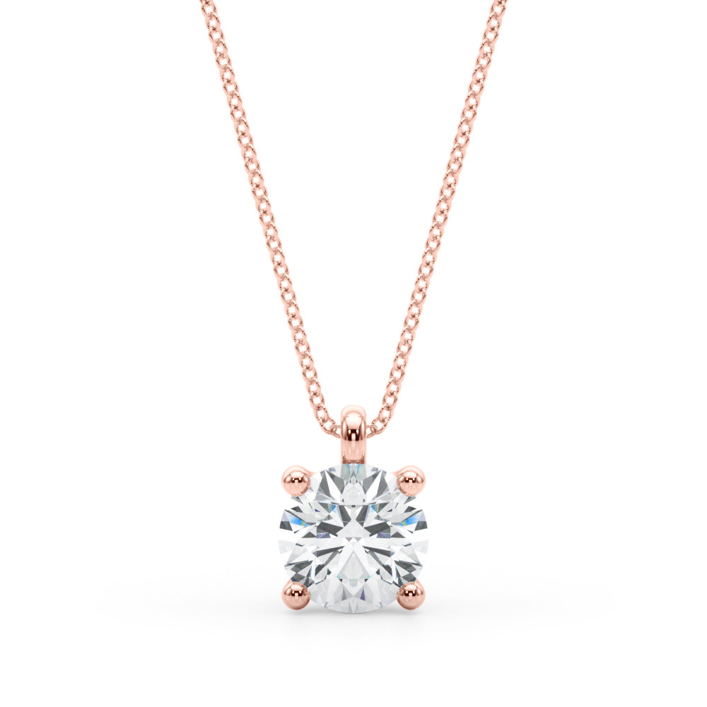 Roenne Natural Diamond Rose Gold 4 Prong Solitaire Pendant Necklace