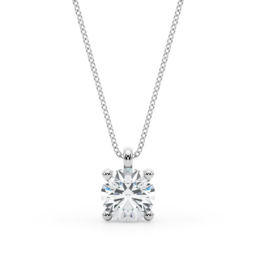 0.1 Ct Natural Diamond Round Cut Roenne  Solitaire Pendant Necklaces in Silver 925