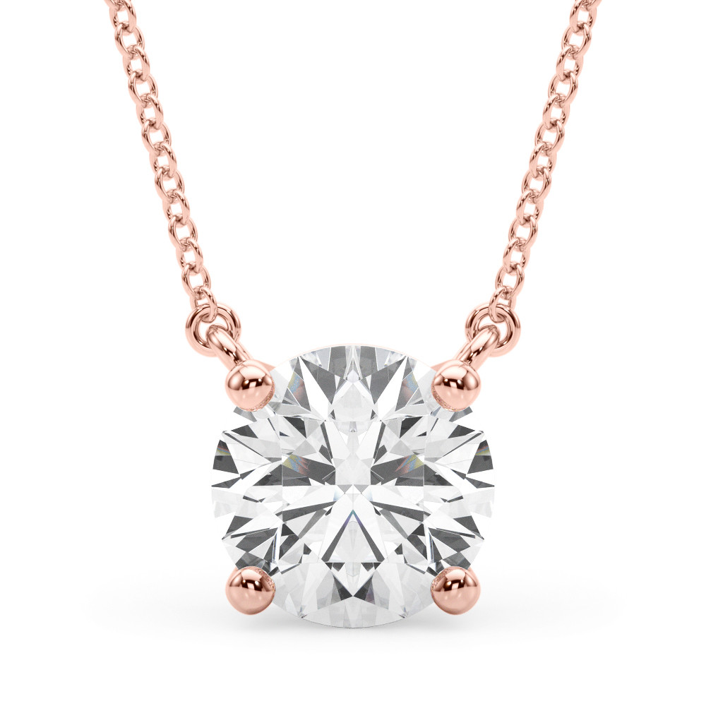 Roheis Natural Diamond Rose Gold 4 Prong Solitaire Pendant Necklace
