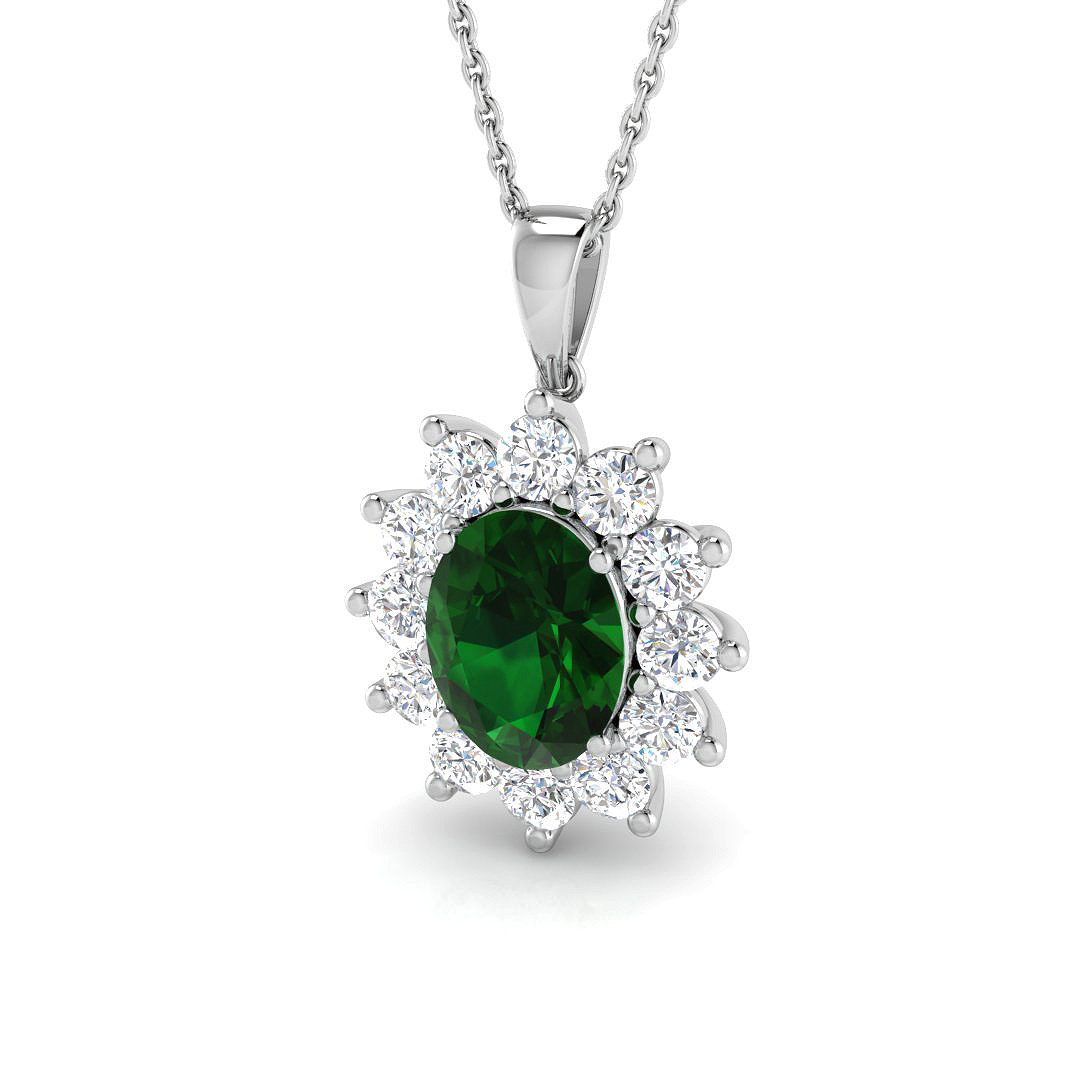 1.95 Ct Emerald Oval Cut Royce Gemstone Pendants Necklaces in Silver 925