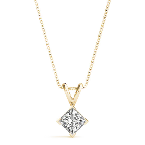 0.1 Ct Natural Diamond Princess Cut Darris  Solitaire Pendant Necklaces in Silver 925