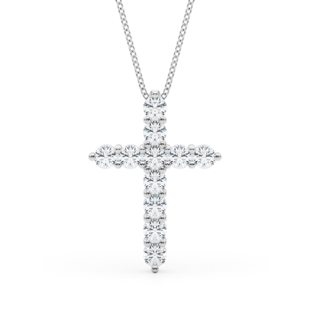 1.65 Ct Natural Diamond Round Cut Venna  Cross Pendants Necklaces in Silver 925