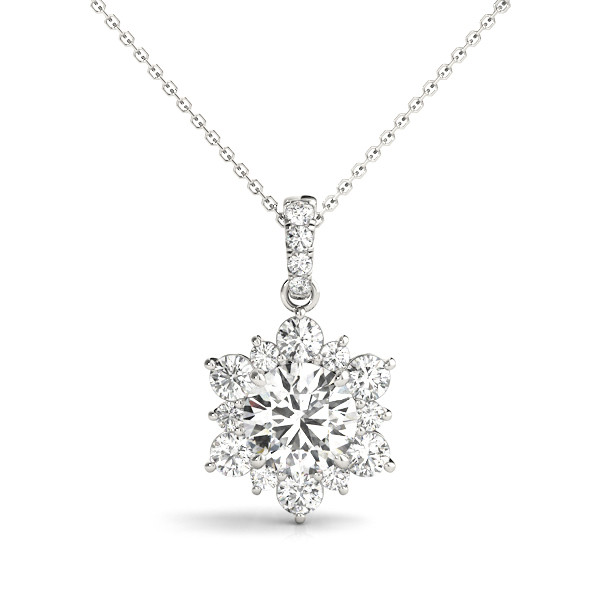 0.1 Ct Natural Diamond Round Cut Valynn  Halo Pendant Necklaces in Silver 925