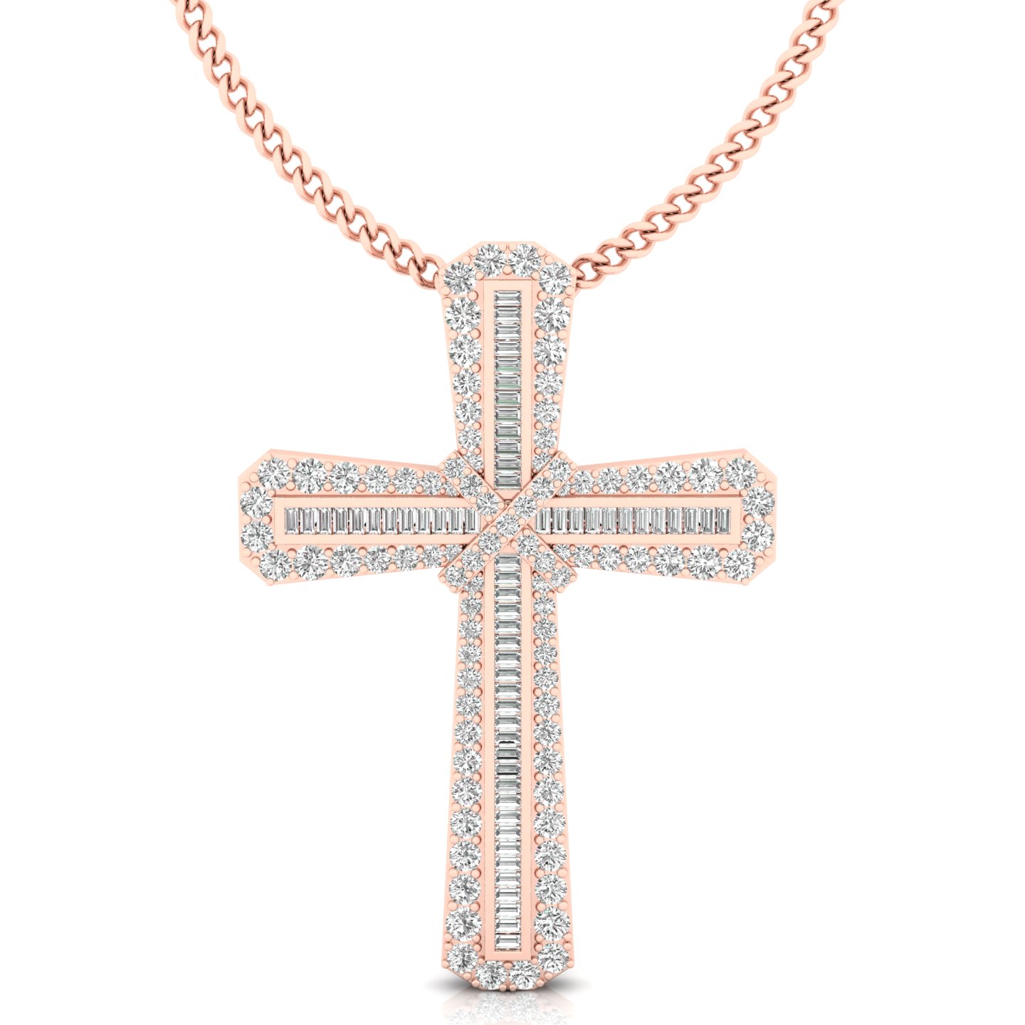 4.15 Ct Lab-Created Diamond Mixed Shape Cut Lydia Cross Pendants Necklaces in 9K White Gold