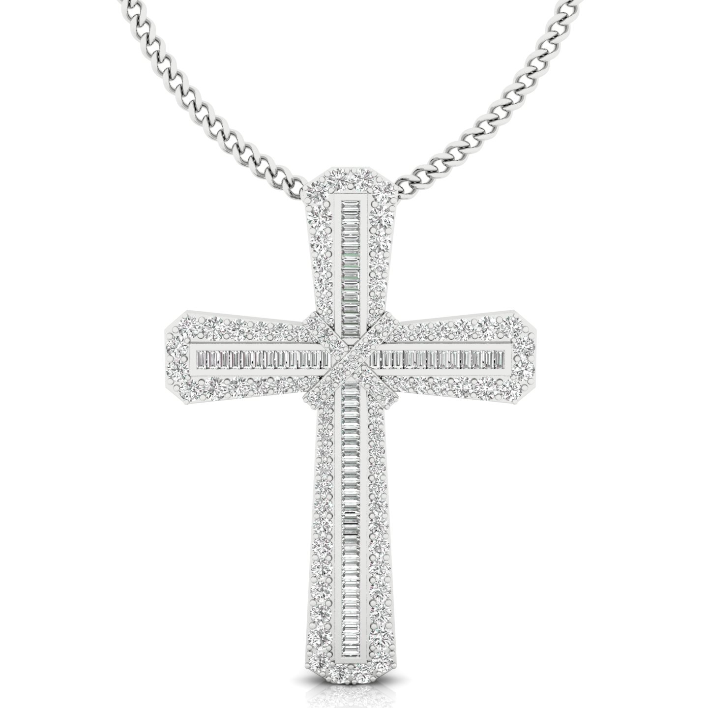4.15 Ct Lab-Created Diamond Mixed Shape Cut Lydia Cross Pendants Necklaces in 9K White Gold