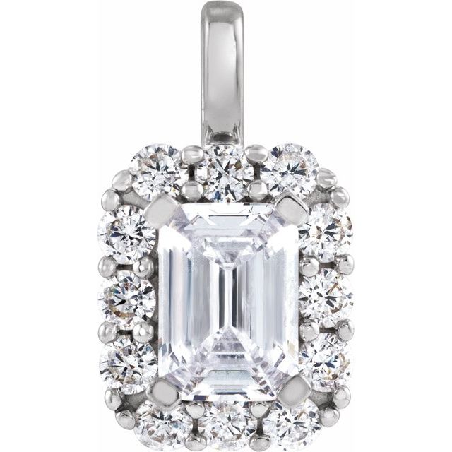 0.1 Ct Natural Diamond Emerald Cut Jerin  Halo Pendant Necklaces in Silver 925