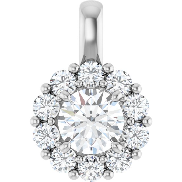 0.1 Ct Lab-Created Diamond Round Cut Jonitta  Halo Pendant Necklaces in Silver 925