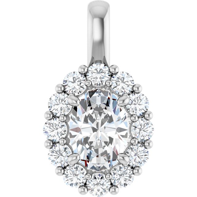 0.1 Ct Natural Diamond Oval Cut Jonita  Halo Pendant Necklaces in Silver 925