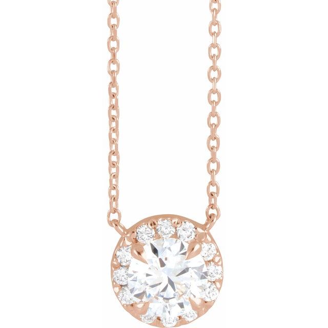 Jebita Natural Diamond Rose Gold 4 Prong Halo Pendant Necklace