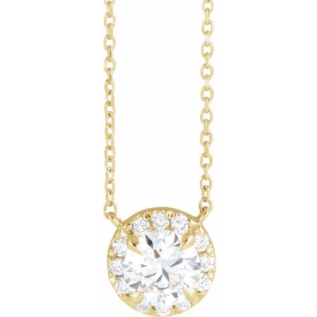 Jebita Natural Diamond Yellow Gold 4 Prong Halo Pendant Necklace