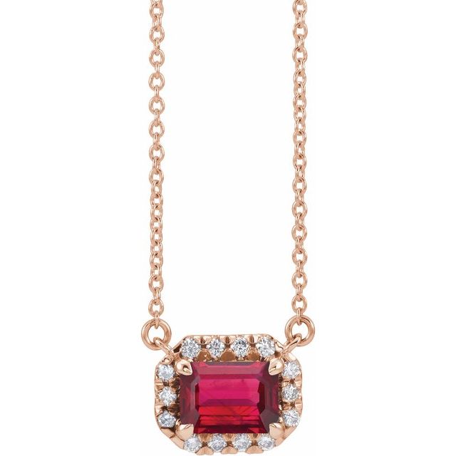 0.1 Ct Natural Ruby Emerald Cut Jerlin  Halo Pendant Necklaces in Silver 925