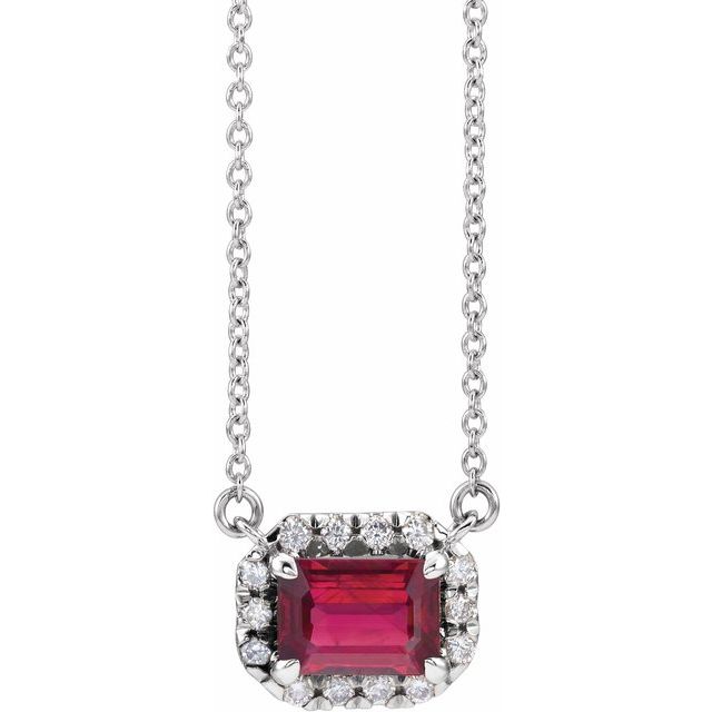 0.1 Ct Natural Ruby Emerald Cut Jerlin  Halo Pendant Necklaces in Silver 925