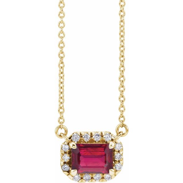 0.1 Ct Natural Ruby Emerald Cut Jerlin  Halo Pendant Necklaces in Silver 925
