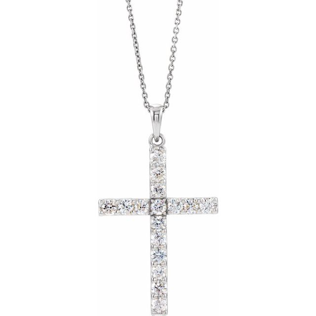 0.1 Ct Natural Diamond Round Cut Bemina  Cross Pendants Necklaces in Silver 925