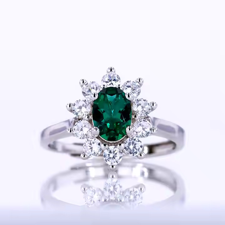 1 Ct Emerald Oval Cut Bria  Diamond Rings in Silver 925