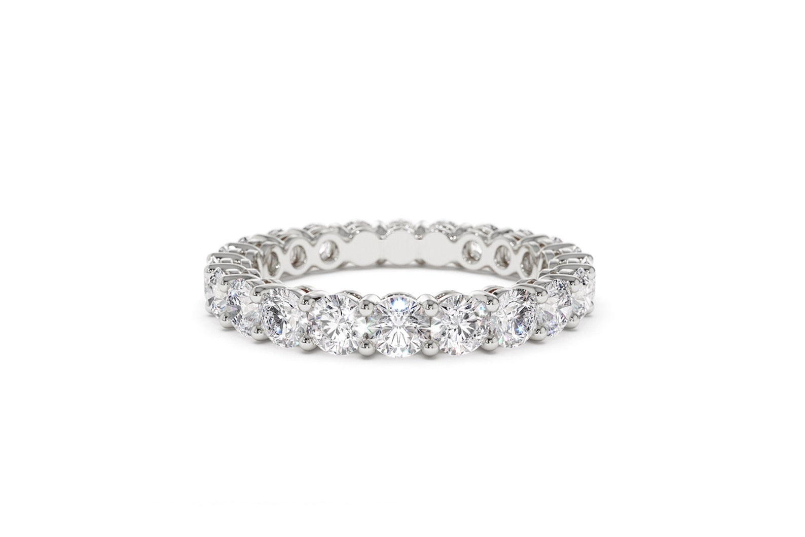 1.00 Carat F/SI Natural Round Cut Diamond Claw Set Full Eternity Ring in 9k White Gold