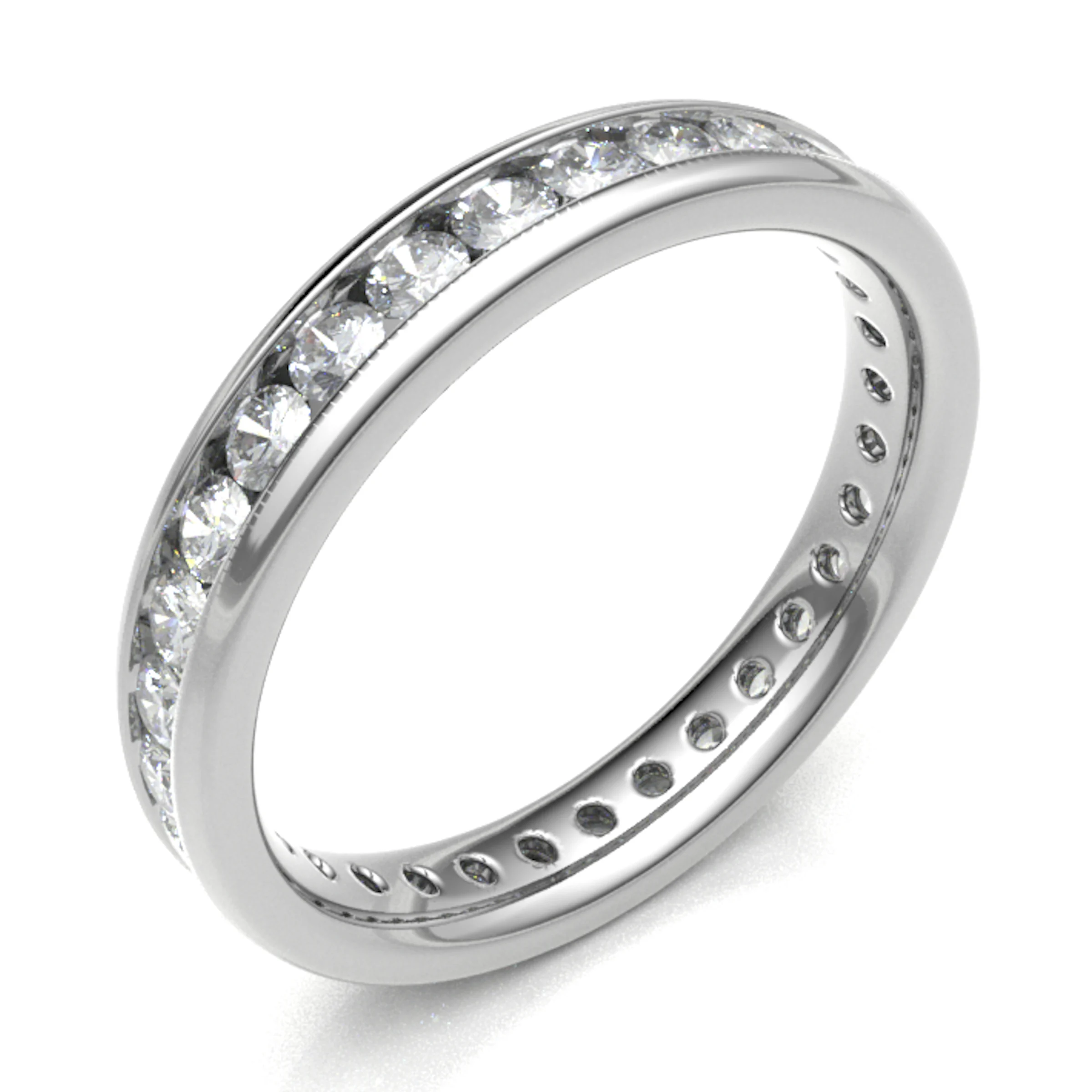 2.7mm 1.00 Carat F/SI Natural Round Cut Diamond Channel Set Full Eternity Ring in 9k White Gold