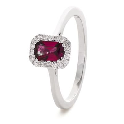 0.6 Ct Natural Ruby Emerald Cut Aubrin  Diamond Rings in Silver 925