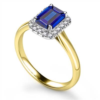 0.5 Ct Blue Sapphire Emerald Cut Linnea  Diamond Rings in 9K White Gold