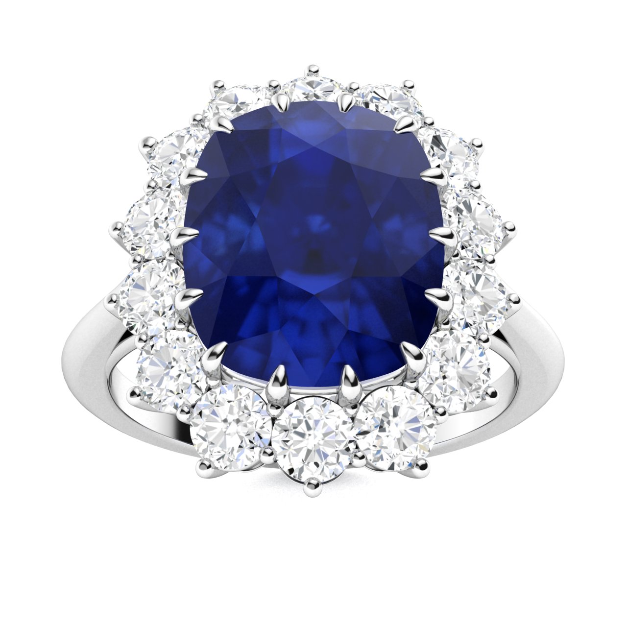 1.5 Ct Blue Sapphire Oval Cut Alyxandria  Diamond Rings in Silver 925