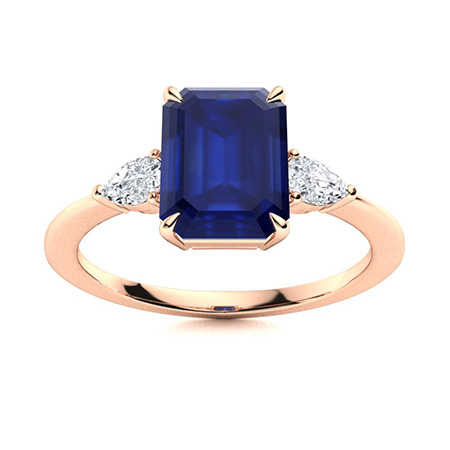 1.5 Ct Blue Sapphire Emerald Cut Alene  Diamond Rings in Silver 925
