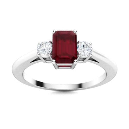 0.5 Ct Natural Ruby Emerald Cut Altessa  Diamond Rings in Silver 925