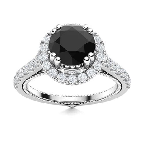 0.5 Ct Round Cut Auriah Black Diamond Engagement Rings in Silver 925