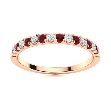 Eoduin Natural Ruby Rose Gold Prong Half Eternity Diamond Ring