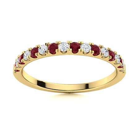 Eoduin Natural Ruby Yellow Gold Prong Half Eternity Diamond Ring