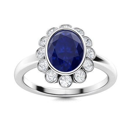 1 Ct Blue Sapphire Oval Cut Nailani  Diamond Rings in 9K White Gold