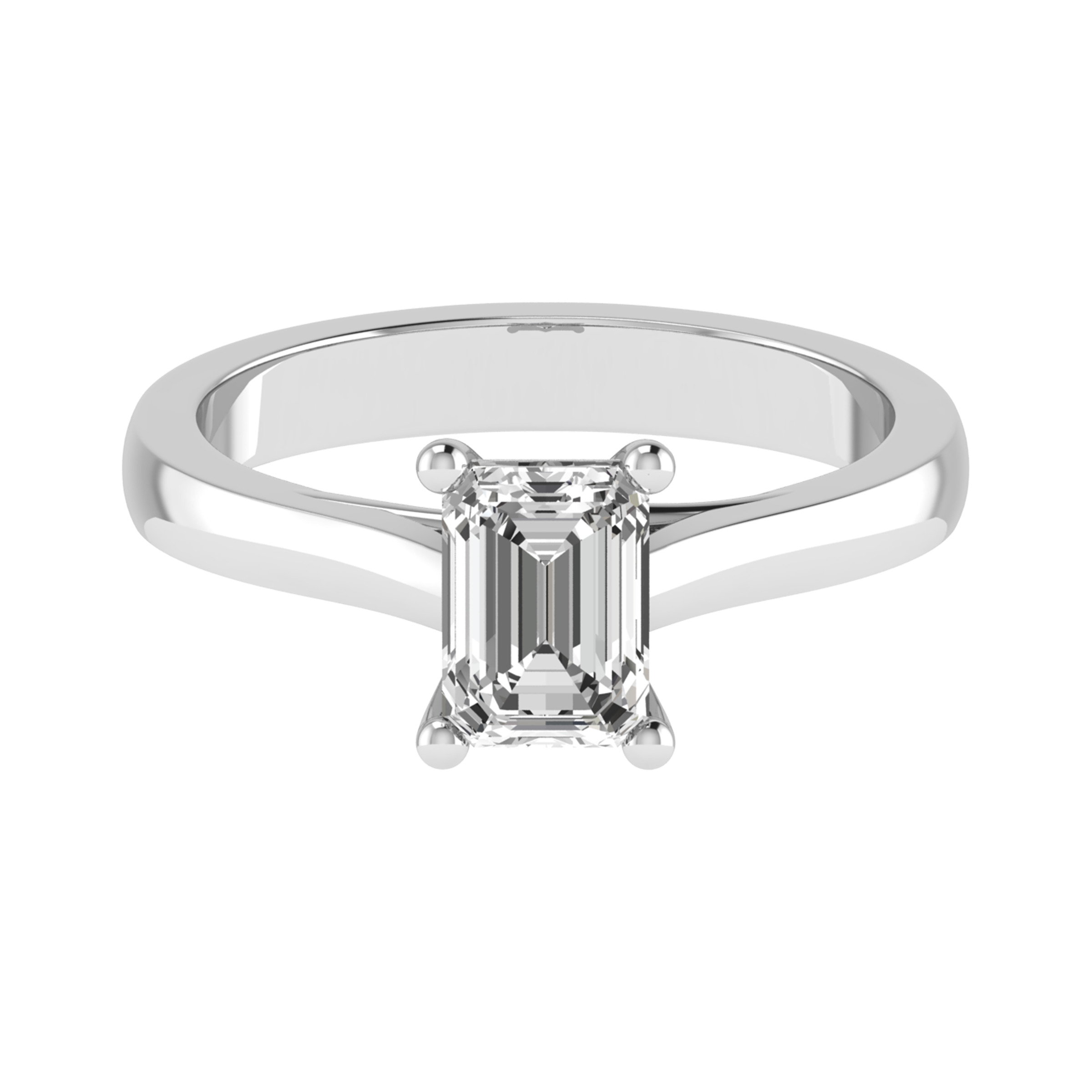 Emerald Cut V Setting 4 Claw Solitaire Engagement Ring