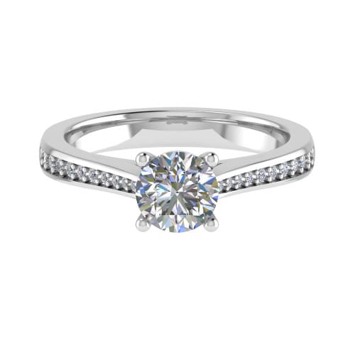 White Gold Round  Diamond  Side Stone Engagement Ring