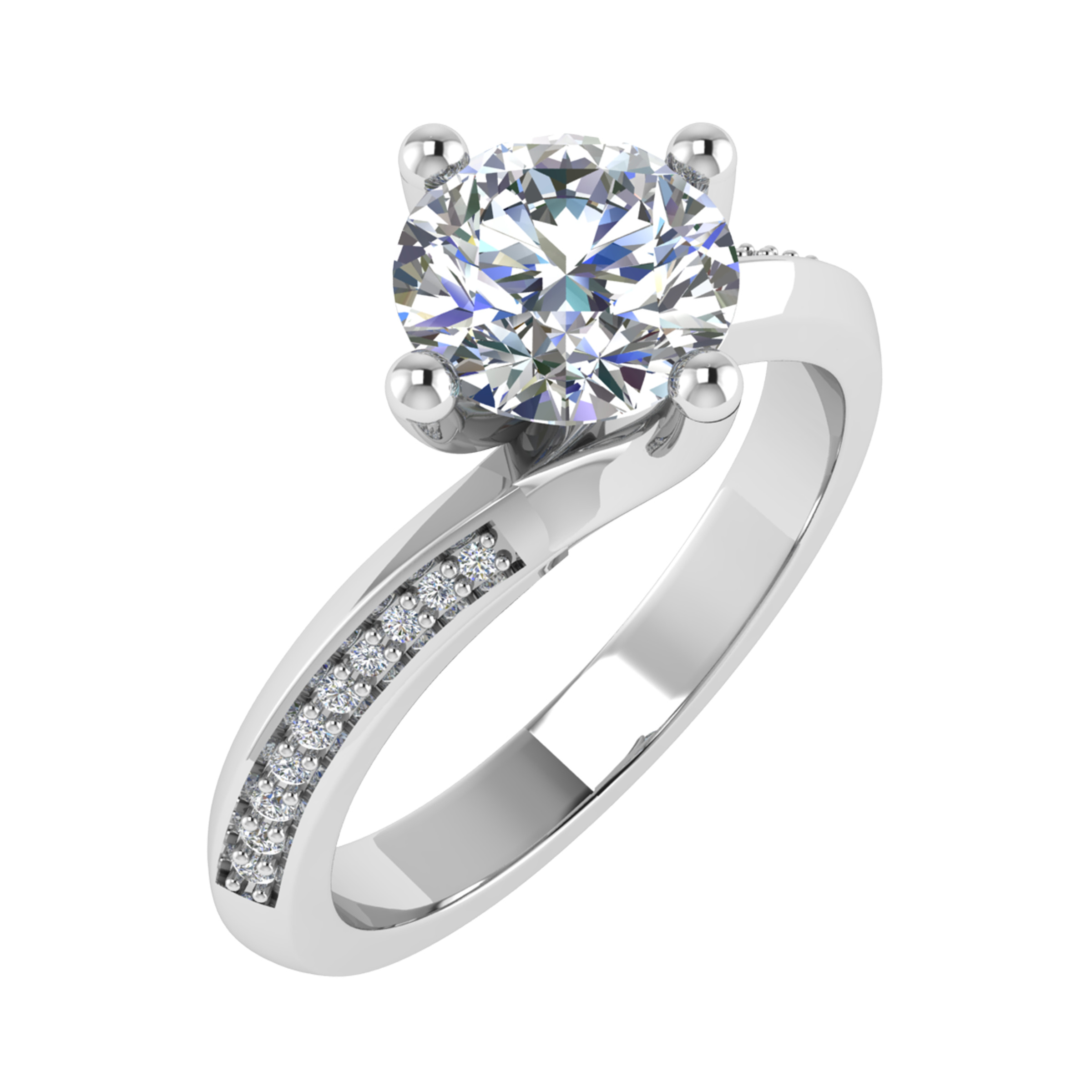 3 Ct Natural Diamond Round Cut Chalsie  Side Stone Engagement Rings in 9K White Gold
