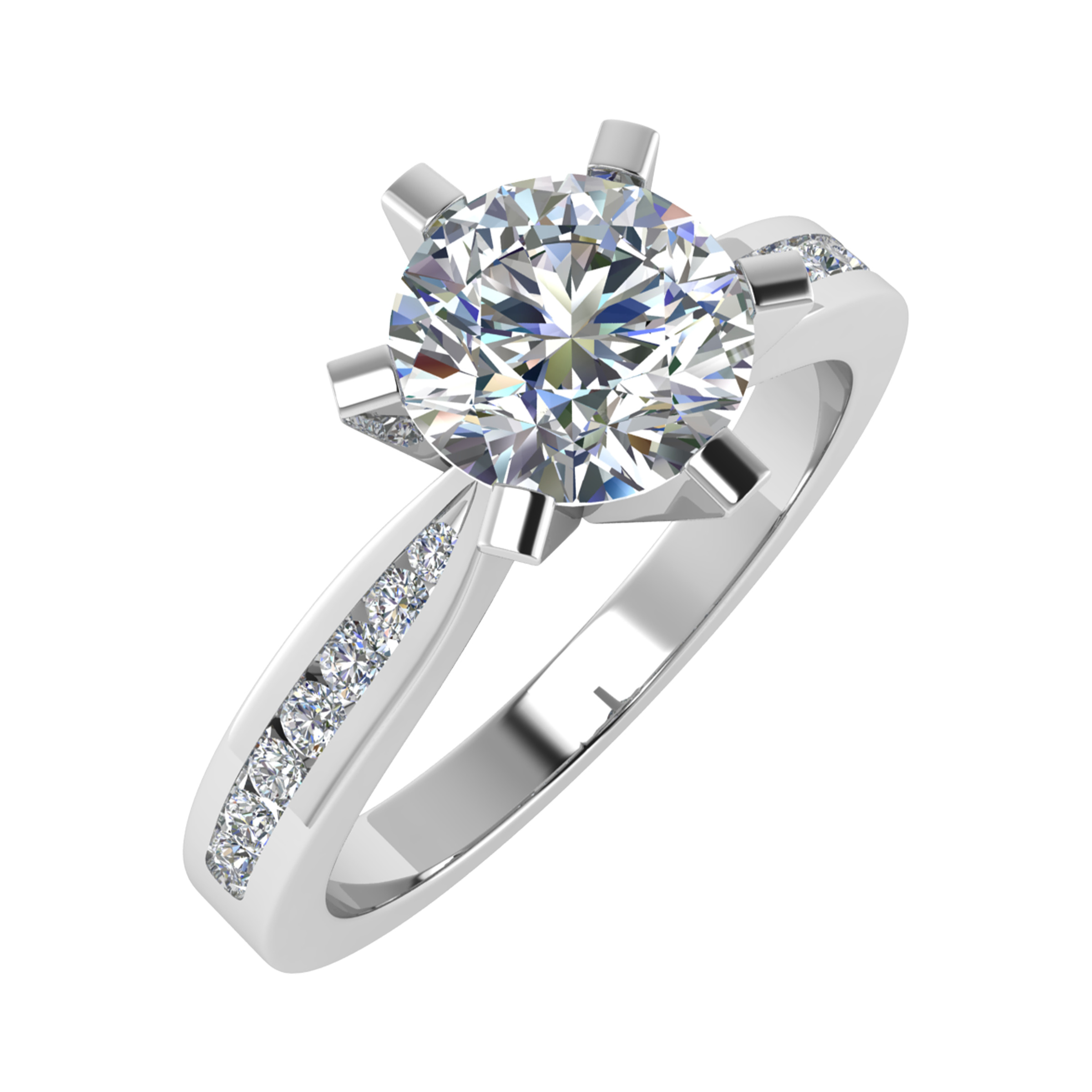 3 Ct Lab-Created Diamond Round Cut Carmilla  Side Stone Engagement Rings in Silver 925