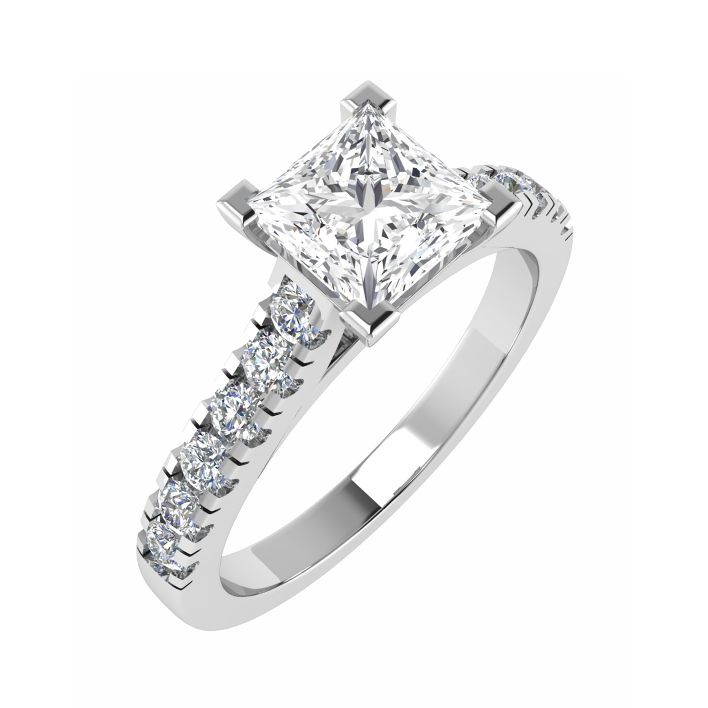 0.2 Ct Lab-Created Diamond Princess Cut Cianna  Side Stone Engagement Rings in Silver 925