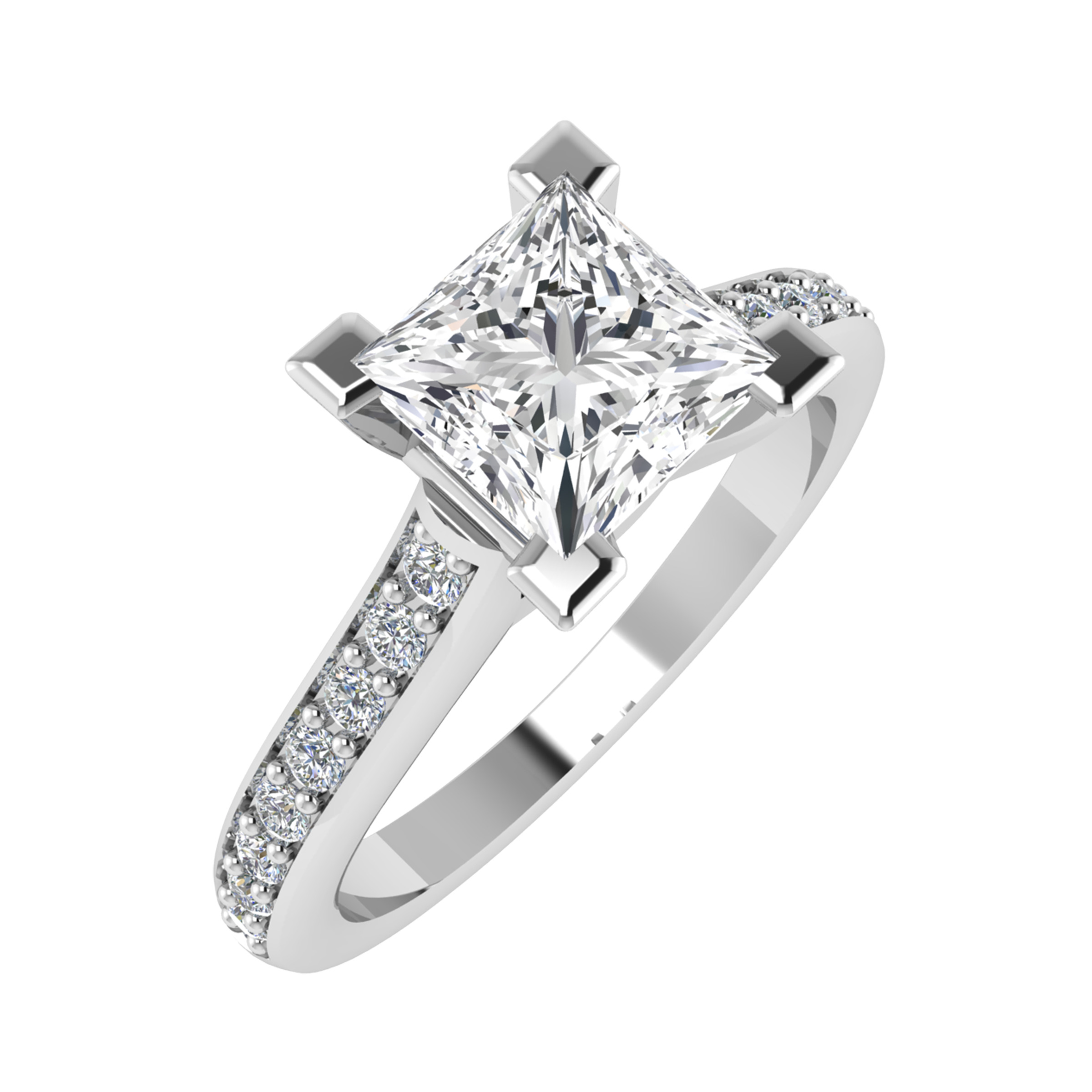 L Shaped Claw Princess Cut Side Stone Engagement Ring From 0.20-3.00 Carat