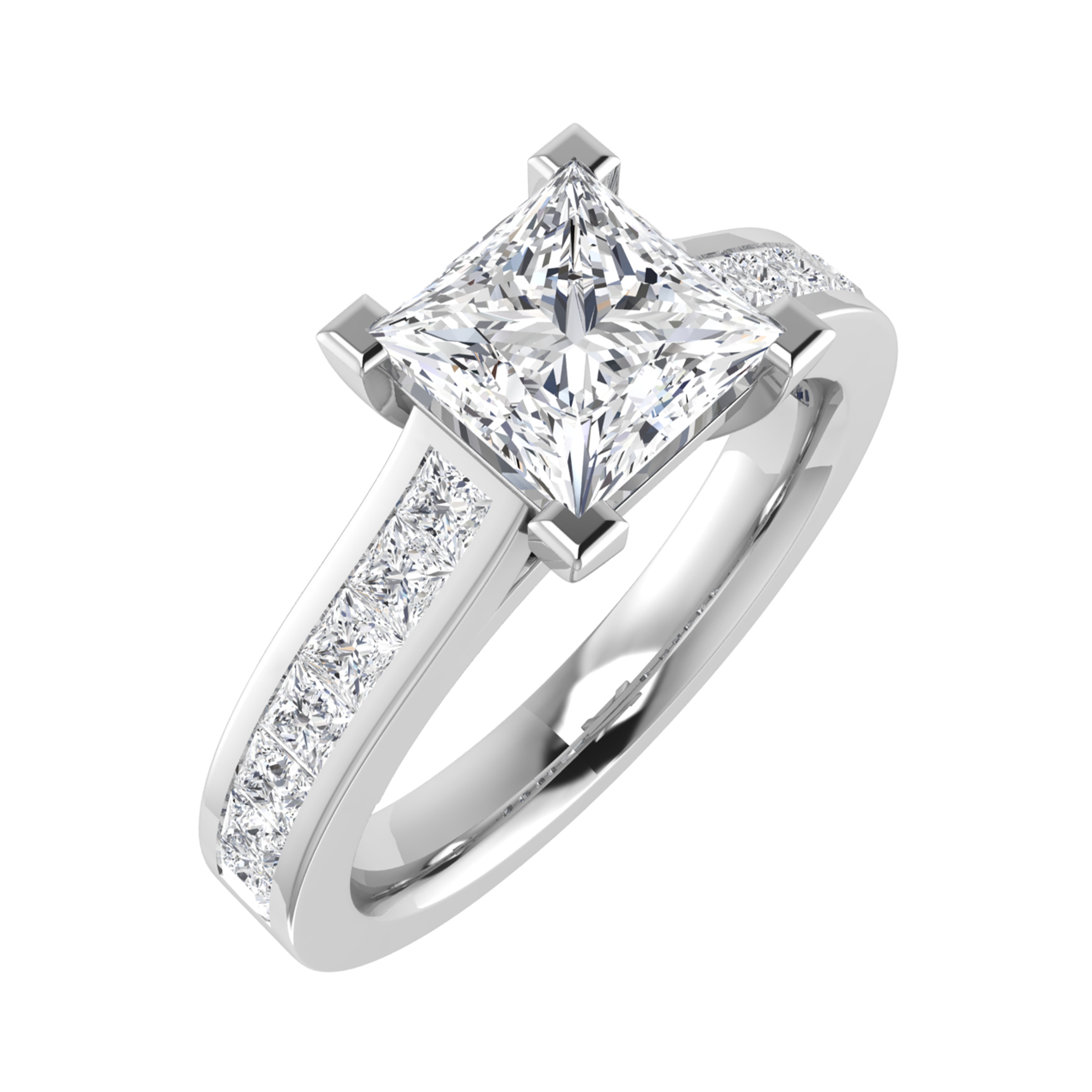 Fancy Princess Cut Round Side Stone Engagement Ring