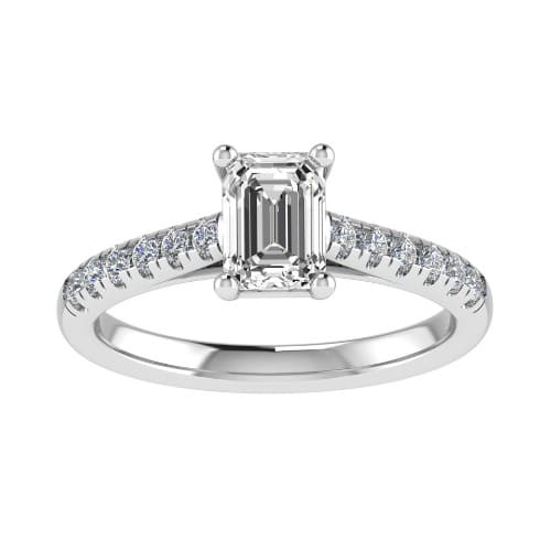 0.2 Ct Lab-Created Diamond Emerald Cut Stella  Side Stone Engagement Rings in Silver 925
