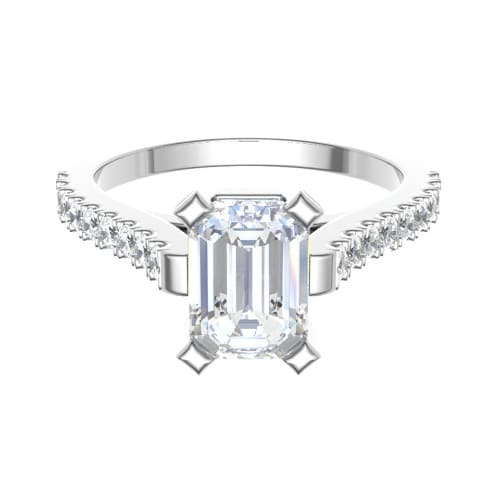3 Ct Lab-Created Diamond Emerald Cut Cressa  Side Stone Engagement Rings in Silver 925