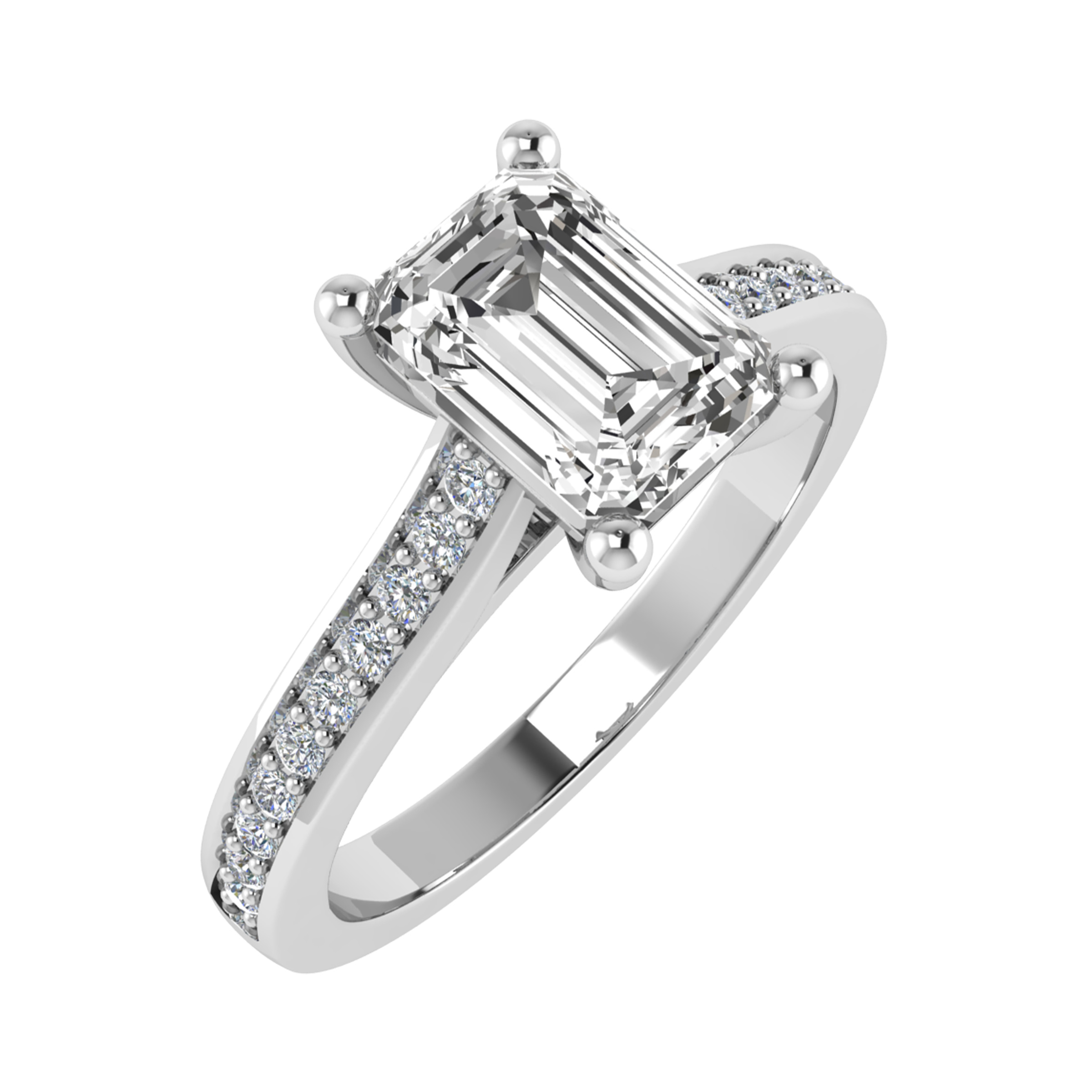 3 Ct Natural Diamond Emerald Cut Clariss  Side Stone Engagement Rings in Silver 925
