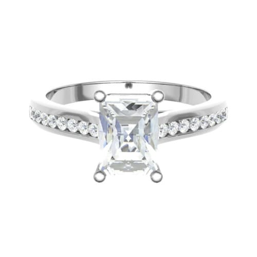 0.2 Ct Lab-Created Diamond Emerald Cut Caddie  Side Stone Engagement Rings in Silver 925