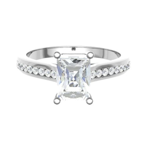 Scarlett Cross Over Style Emerald Cut Side Stone Engagement Ring